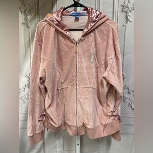 Apollo Vintage Y2K Blush Velour Sayin Rhinestone Cinched sides hoodie 2x